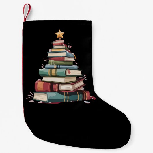 Christmas Books Tree Book Lover Teachers Bookworm Kleine Kerstsok (Voorkant)