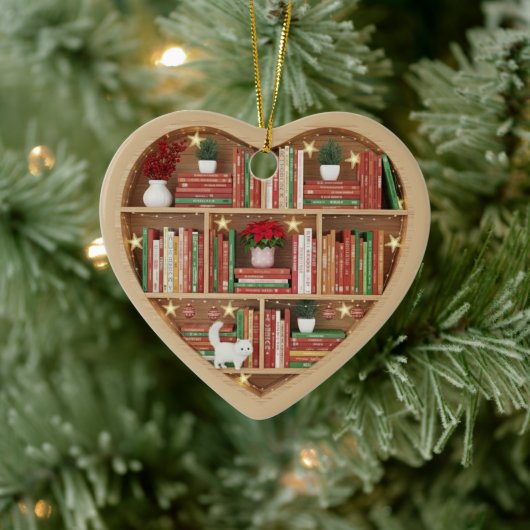 Christmas Bookshelves Red Green Book shelf 2Dprint Keramisch Ornament (Boom)