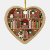 Christmas Bookshelves Red Green Book shelf 2Dprint Keramisch Ornament (Voorkant)