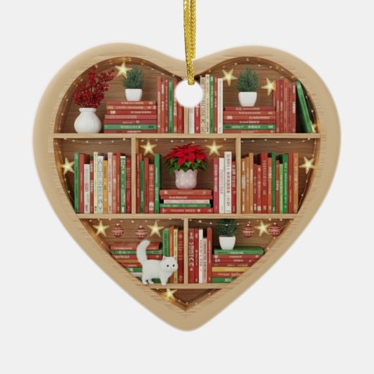 Christmas Bookshelves Red Green Book shelf 2Dprint Keramisch Ornament (Voorkant)