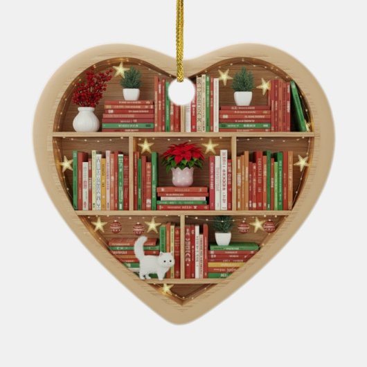 Christmas Bookshelves Red Green Book shelf 2Dprint Keramisch Ornament (Achterkant)