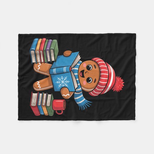 Christmas Bookworm Gingerbread Reading Books Funny Fleece Deken (Voorkant (Horizontaal))