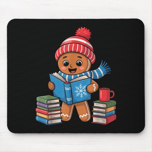 Christmas Bookworm Gingerbread Reading Books Funny Muismat (Voorkant)