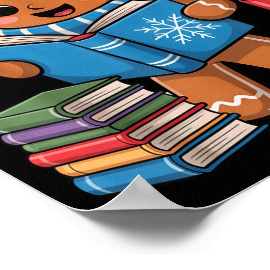 Christmas Bookworm Gingerbread Reading Books Funny Poster (Hoek)