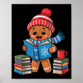 Christmas Bookworm Gingerbread Reading Books Funny Poster (Voorkant)