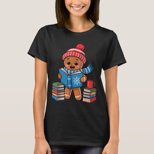Christmas Bookworm Gingerbread Reading Books Funny T-shirt (Voorkant)