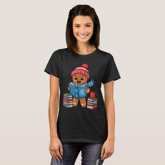 Christmas Bookworm Gingerbread Reading Books Funny T-shirt (Voorkant volledig)