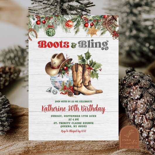 Christmas Boot en Bling Disco Volwassen Verjaardag Kaart