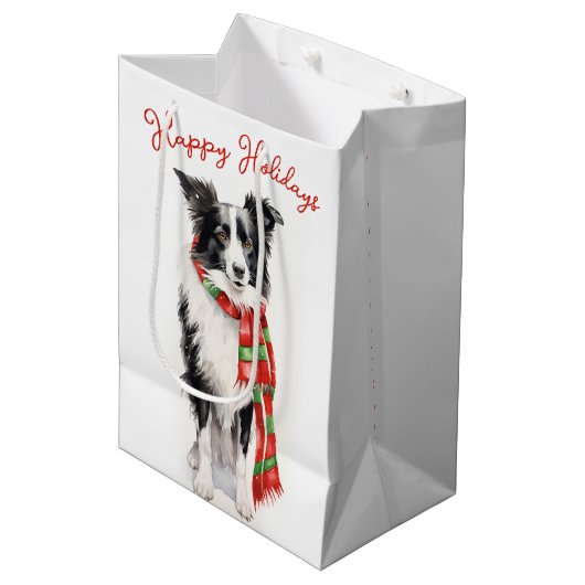 Christmas Border Collie Dog Medium Cadeauzakje (Voorkant Gekanteld)