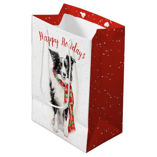 Christmas Border Collie in sneeuwvlokken Medium Cadeauzakje (Voorkant Gekanteld)