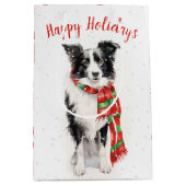 Christmas Border Collie in sneeuwvlokken Medium Cadeauzakje (Voorkant)