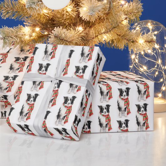 Christmas Border Collie met sjaal Cadeaupapier (Feestdagen)