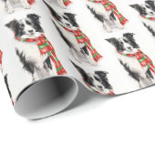 Christmas Border Collie met sjaal Cadeaupapier (Rol Hoek)
