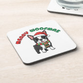 Christmas Boston Terrier Coaster: Merry Woofmas Bier Onderzetter (Linkerzijde)