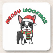 Christmas Boston Terrier Coaster: Merry Woofmas Bier Onderzetter (Voorkant)