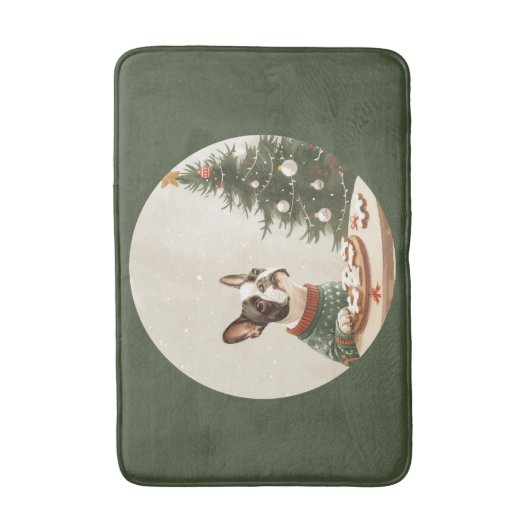 Christmas Boston Terrier Dog Badmat (Voorkant Verticaal)