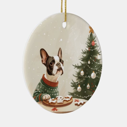 Christmas Boston Terrier Dog Keramisch Ornament (Rechts)