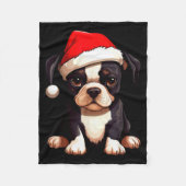 Christmas Boston Terrier Dog Santa Hat Funny Xmas Fleece Deken (Voorkant)