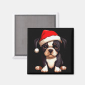 Christmas Boston Terrier Dog Santa Hat Funny Xmas  Magneet (Voorkant / Achterkant)