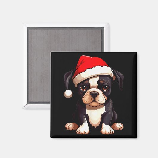 Christmas Boston Terrier Dog Santa Hat Funny Xmas  Magneet (Voorkant / Achterkant)