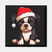 Christmas Boston Terrier Dog Santa Hat Funny Xmas  Magneet (Voorkant)