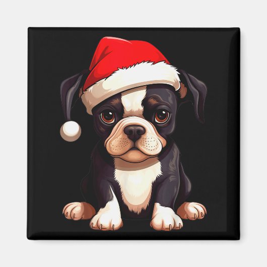Christmas Boston Terrier Dog Santa Hat Funny Xmas  Magneet (Voorkant)