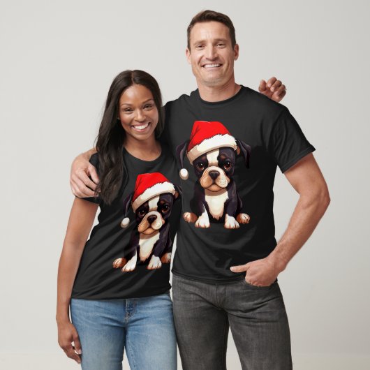 Christmas Boston Terrier Dog Santa Hat Funny Xmas  T-shirt (Unisex)