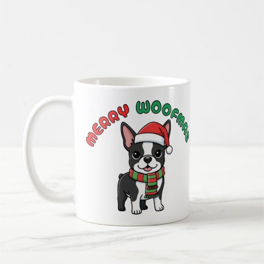 Christmas Boston Terrier Mug: Merry Woofmas Koffiemok (Links)
