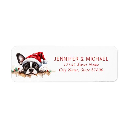 Christmas Boston Terrier Retour Adreslabels Etiket (Voorkant)