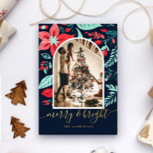 Christmas Botanical Floral Blue Arch Photo Gold