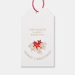 Christmas Botanical Holly Branches and Poinsettias Cadeaulabel