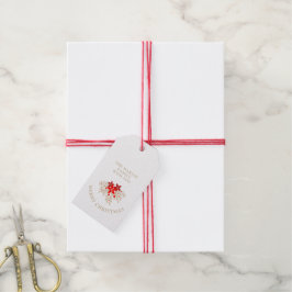 Christmas Botanical Holly Branches and Poinsettias Cadeaulabel