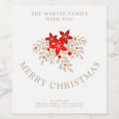 Christmas Botanical Holly Branches and Poinsettias Wijn Etiket (Enkel label)