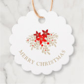 Christmas Botanical Holly Branches Poinsettias Bedankjes Labels (Voorkant)