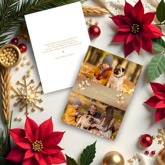 Christmas Botanical Holly Branches Themed Photo Folie Feestdagenkaart