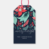 Christmas Botanical Red Floral Blue Holiday Cadeaulabel (Voorkant)
