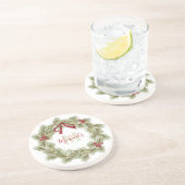 Christmas Botanical Wreath Red Holly Monogram Zandsteen Onderzetter (Zijkant)