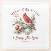 Christmas Bouquet Red Robin Custom Typography Glazen Onderzetter (Voorkant)