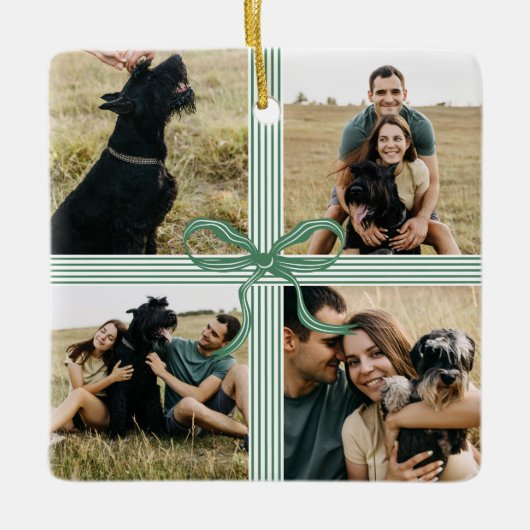 Christmas Bow Cadeau Fotocollage Keepsake Keramisch Ornament (Voorkant)