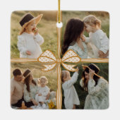 Christmas Bow Cadeau Vier Fotocollage Keepsake Keramisch Ornament (Achterkant)