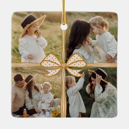 Christmas Bow Cadeau Vier Fotocollage Keepsake Keramisch Ornament (Achterkant)