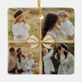 Christmas Bow Cadeau Vier Fotocollage Keepsake Keramisch Ornament (Voorkant)
