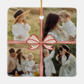 Christmas Bow Cadeau Vier Fotocollage Keepsake Keramisch Ornament (Achterkant)