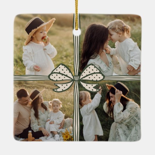 Christmas Bow Cadeau Vier Fotocollage Keepsake Keramisch Ornament (Achterkant)