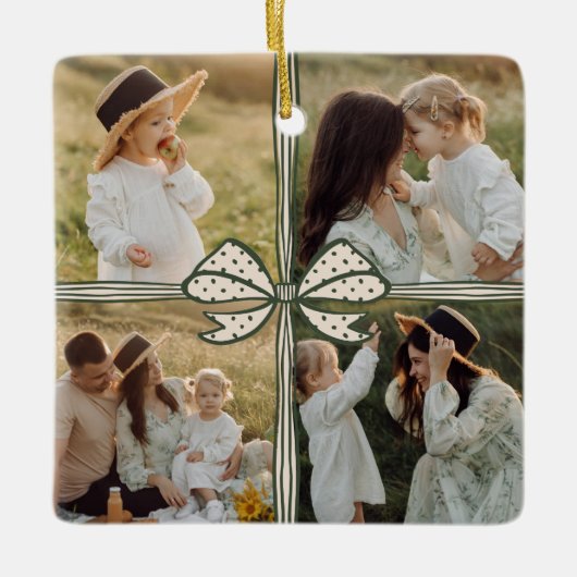 Christmas Bow Cadeau Vier Fotocollage Keepsake Keramisch Ornament (Voorkant)