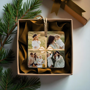 Christmas Bow Cadeau Vier Fotocollage Keepsake Keramisch Ornament