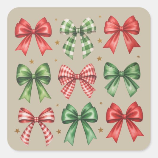 Christmas Bow Coquette Cute Christmas Holiday Vierkante Sticker (Voorkant)