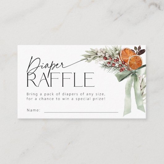 Christmas Bow Luier Raffle Ticket Baby shower Informatiekaartje (Voorkant)