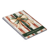 Christmas Bow Rustic Stripes Personalized Notitieboek (Rechterzijde)