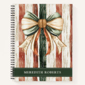 Christmas Bow Rustic Stripes Personalized Notitieboek (Voorkant)